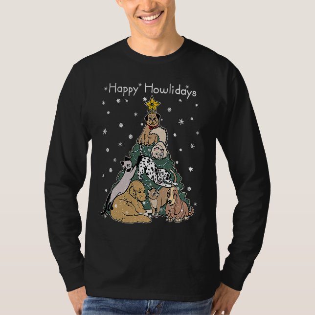 Camiseta Happy Howlidays  Funny Dog & Cat Christmas Tree (Anverso)