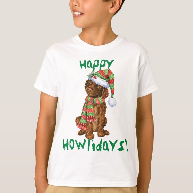 Camiseta Happy Howlidays Irish Water Spaniel T-Shirt (Anverso)