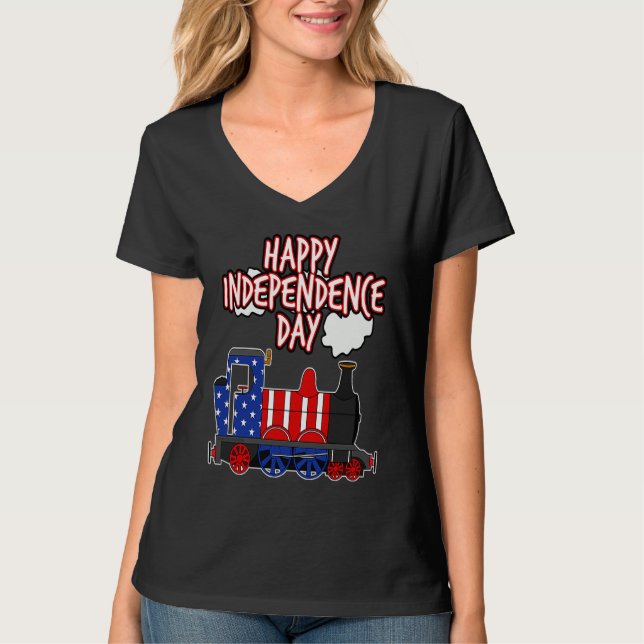 Camiseta Happy Independence Day Train American Flag USA 4th (Anverso)