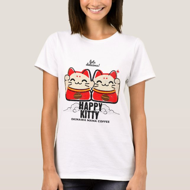 Camiseta Happy Kitty Coffee T-Shirt Cute Lucky Cat Graphic  (Anverso)