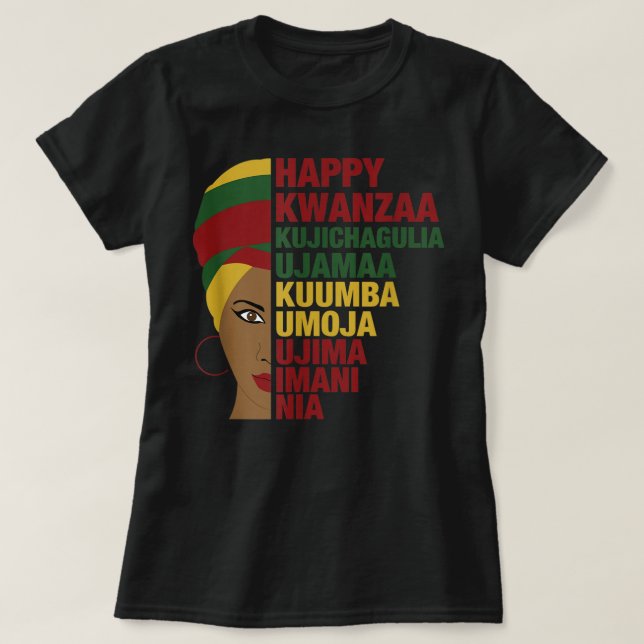 Camiseta Happy Kwanzaa African Black Woman 7 Principles (Diseño del anverso)