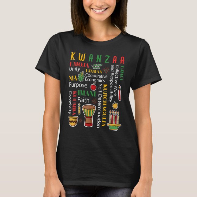 Camiseta Happy Kwanzaa Drum Kinara Seven Candles Africa (Anverso)