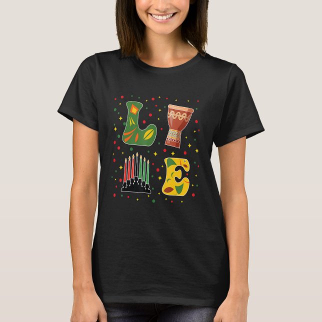 Camiseta Happy Kwanzaa Drum Kinara Seven Candles Africa Cel (Anverso)