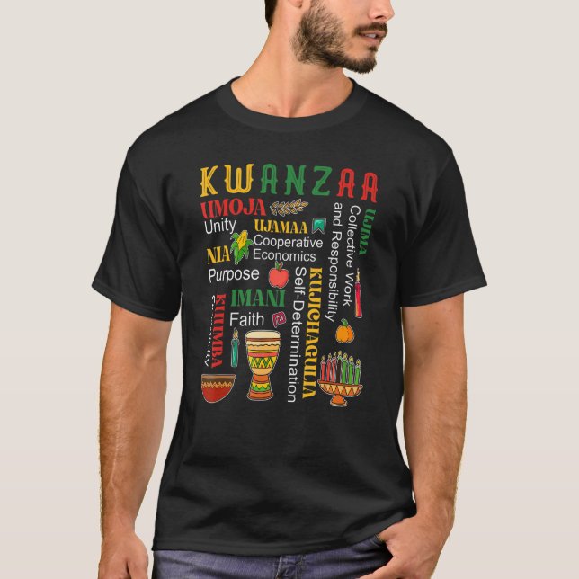 Camiseta Happy Kwanzaa Drum Kinara Seven Candles Africa Cel (Anverso)