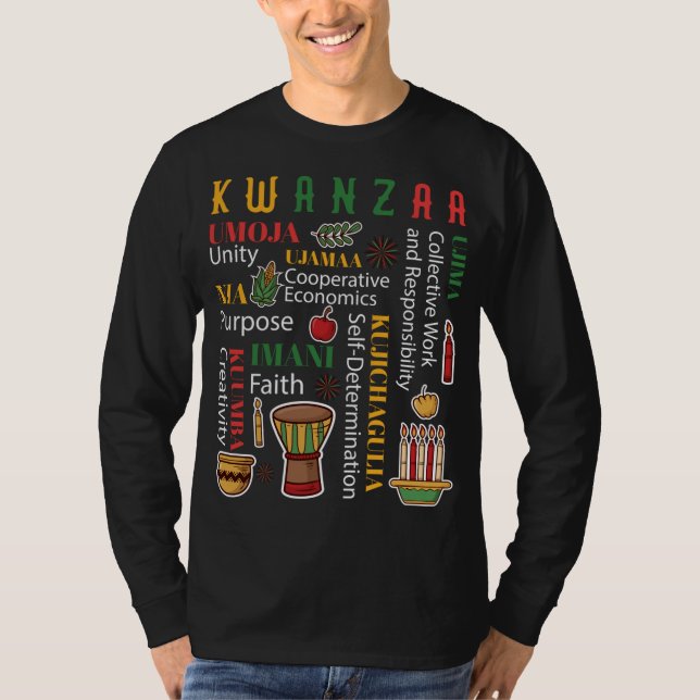 Camiseta Happy Kwanzaa Drum Kinara Seven Candles Africa Cel (Anverso)