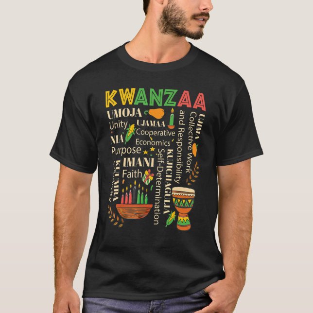 Camiseta Happy Kwanzaa Drum Kinara Seven Candles Africa Cel (Anverso)