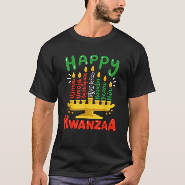 Camiseta Happy Kwanzaa Seven Principles Kinara Candles Men  (Anverso)