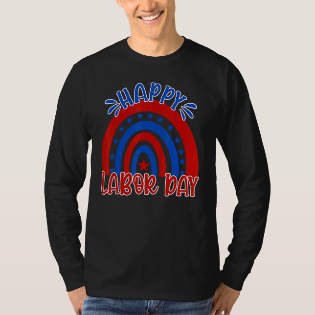 Camiseta Happy Labor Day USA Flag Rainbow Holiday US Worker (Anverso)