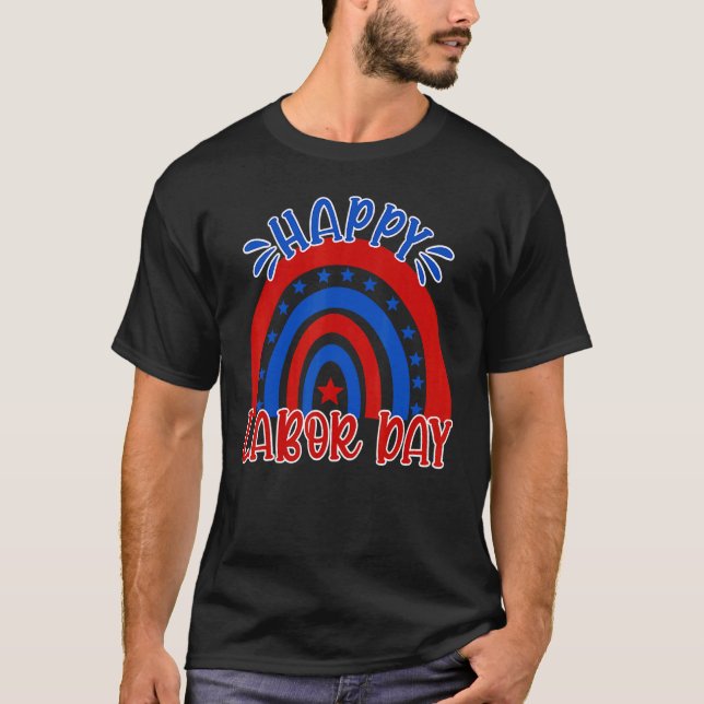 Camiseta Happy Labor Day USA Flag Rainbow Holiday US Worker (Anverso)