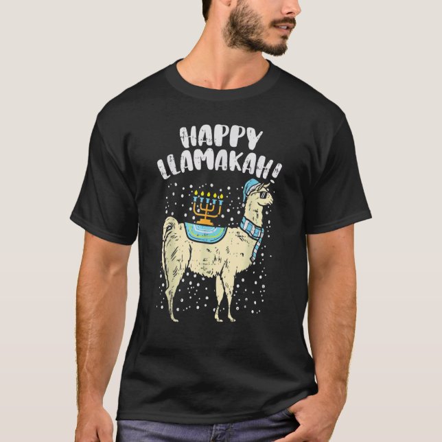 Camiseta Happy Llamakah Llama Menorah Hanukkah Chanukah Jew (Anverso)