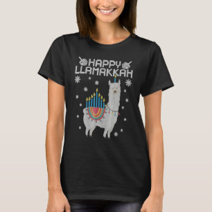 Camiseta Happy Llamakkah Cute Llama Menorah Ugly Hanukkah S