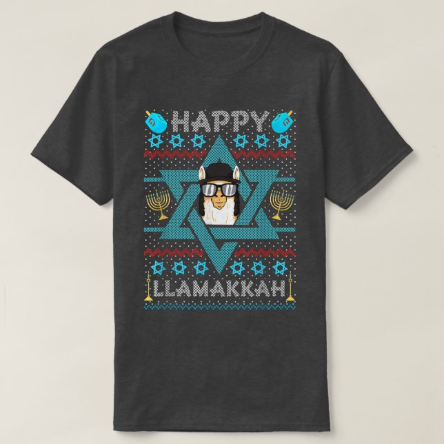 Camiseta Happy LLAMAKKAH Funny, Festive, Hanakkuh Design  (Diseño del anverso)