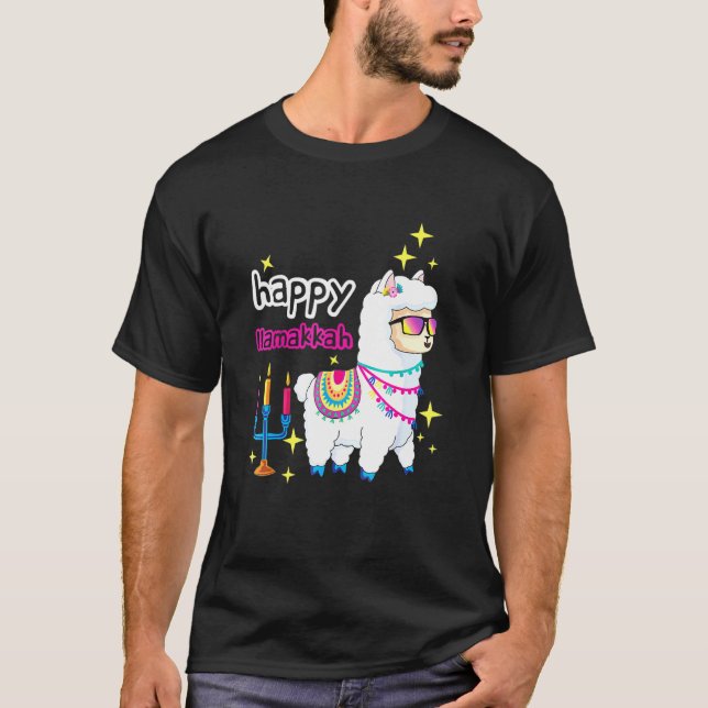 Camiseta Happy Llamakkah Llama Candles Alpaca Menorah Jewis (Anverso)