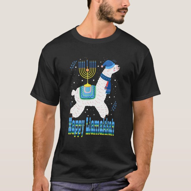 Camiseta Happy Llamakkah Menorah Hanukkah Llama Cute Alpaca (Anverso)
