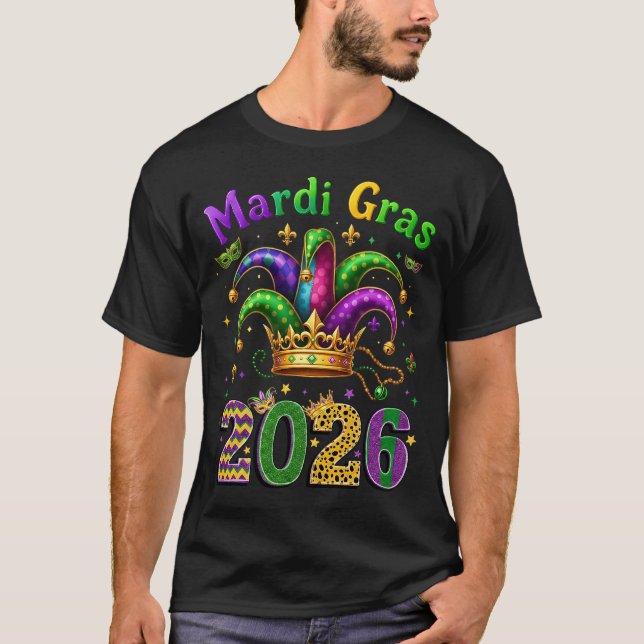 Camiseta Happy Mardi Gras 2026 Jester Hat (Anverso)