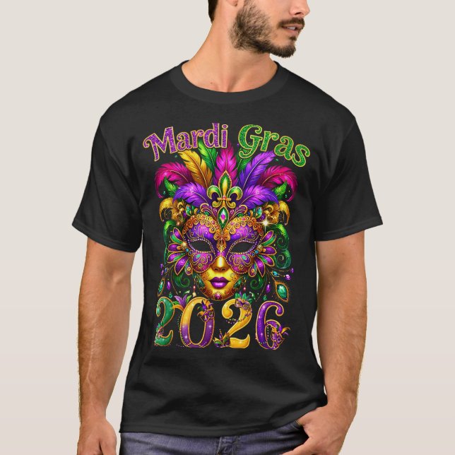 Camiseta Happy Mardi Gras 2026 Jester Hat New Orleans Men W (Anverso)