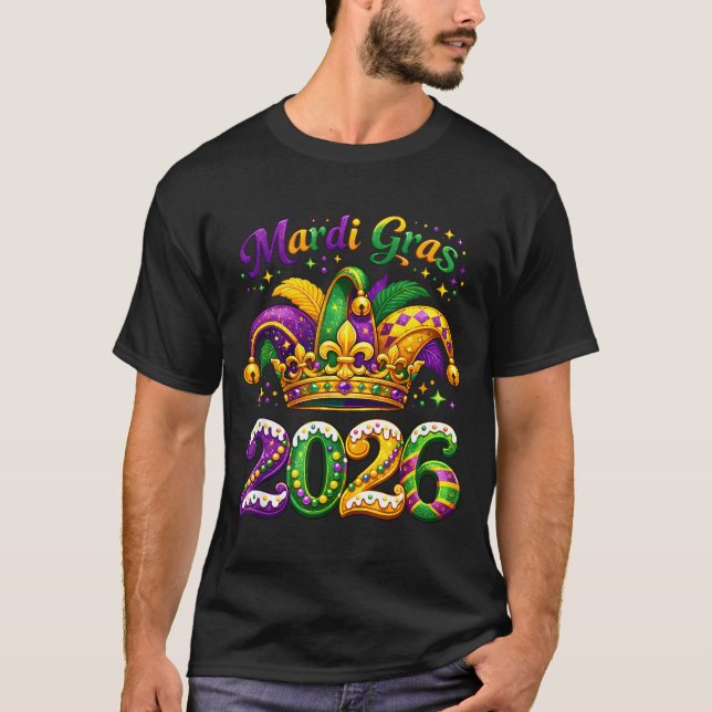 Camiseta Happy Mardi Gras 2026 Jester Hat New Orleans Men W (Anverso)