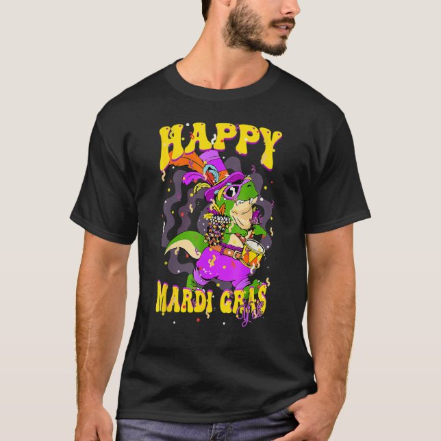 Camiseta Happy Mardi Gras Yu2019all Drummer Alligator Party (Anverso)