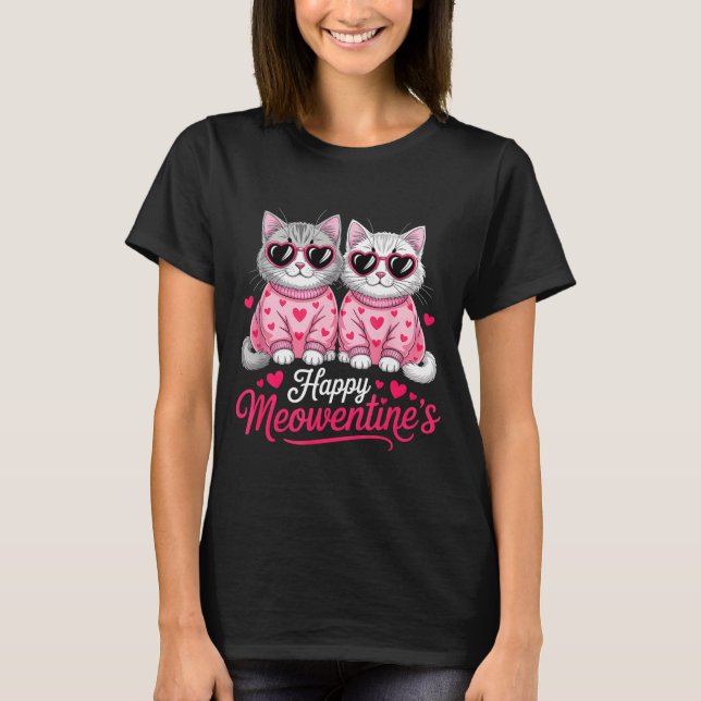 Camiseta Happy Meowentine’s Cute Romantic Cats Couple Valen (Anverso)
