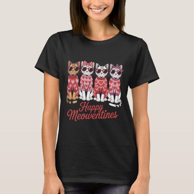 Camiseta Happy Meowentines Cute Cats Valentine's Day T-Shir (Anverso)