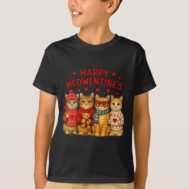 Camiseta Happy Meowentines Cute Valentine Cats Love Men Wom (Anverso)