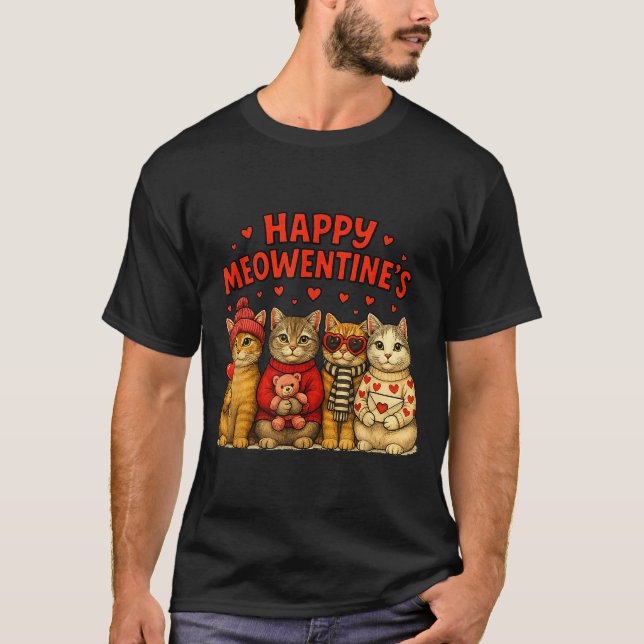 Camiseta Happy Meowentines Cute Valentine Cats Love Women M (Anverso)