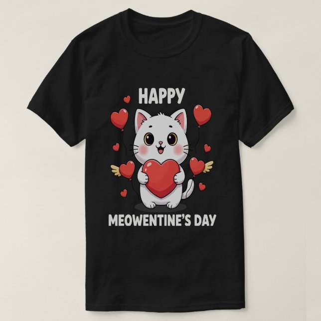 Camiseta Happy Meowentines Day Cute Cat Valentine Pun Gift  (Diseño del anverso)