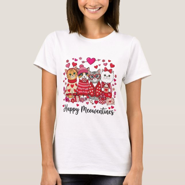 Camiseta Happy Meowentines Day Cute Valentine Cat Lovers (Anverso)