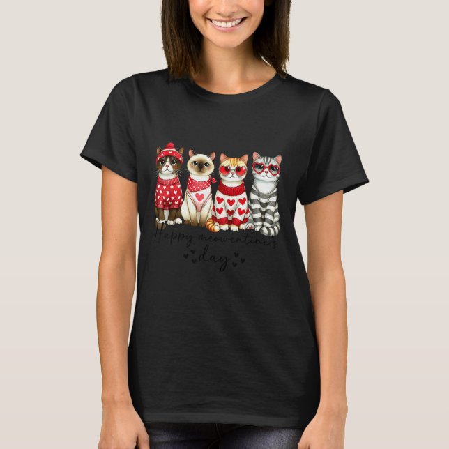 Camiseta Happy Meowentine's Day Cute Valentines Funny Cat S (Anverso)