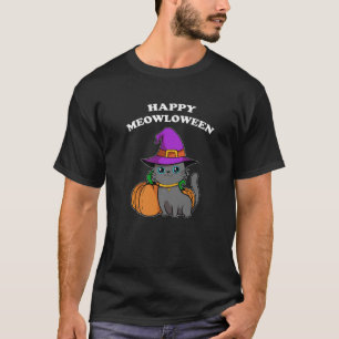 Camiseta Happy Meowloween Black Cat Witch Pumpkin Funny Hal
