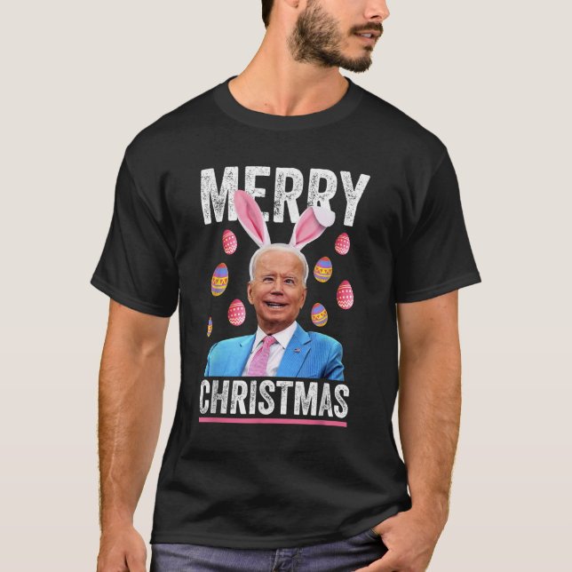 Camiseta Happy Merry Christmas Funny Biden Confused for Eas (Anverso)