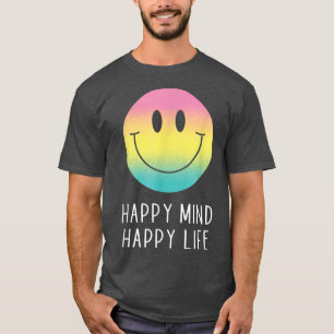 Camiseta Happy Mind Happy Life Rainbow Smile Face Motivatio