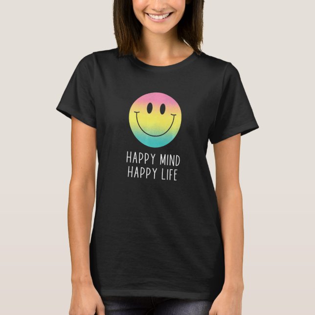 Camiseta Happy Mind Happy Life Rainbow Smile Face Motivatio (Anverso)