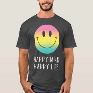 Camiseta Happy Mind Happy Life Rainbow Smile Face Motivatio