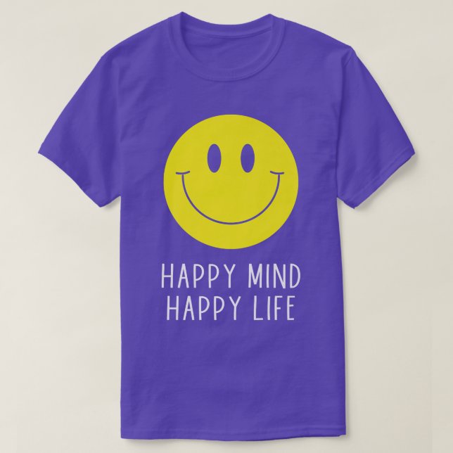 Camiseta Happy Mind Happy Life Yellow Smile Face Motivation (Diseño del anverso)
