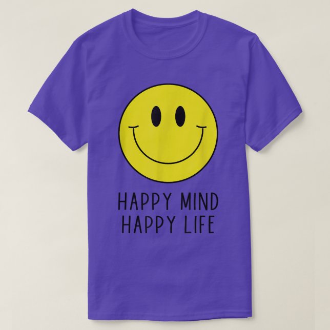 Camiseta Happy Mind Happy Life Yellow Smile Face Motivation (Diseño del anverso)