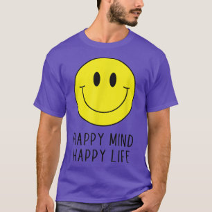 Camiseta Happy Mind Happy Life Yellow Smile Face Motivation