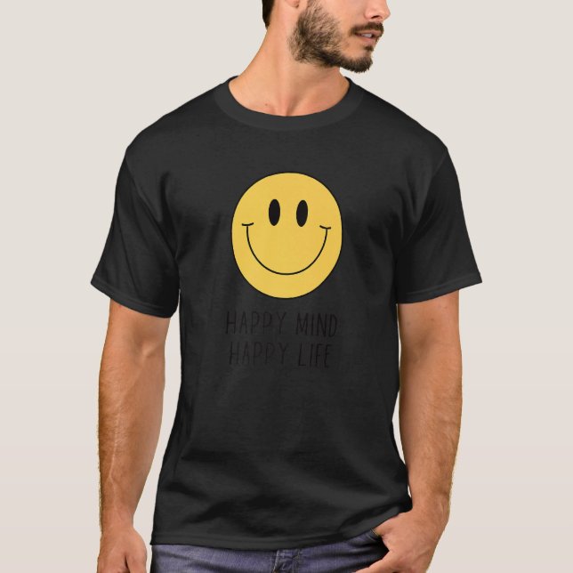 Camiseta Happy Mind Happy Life Yellow Smile Face Motivation (Anverso)