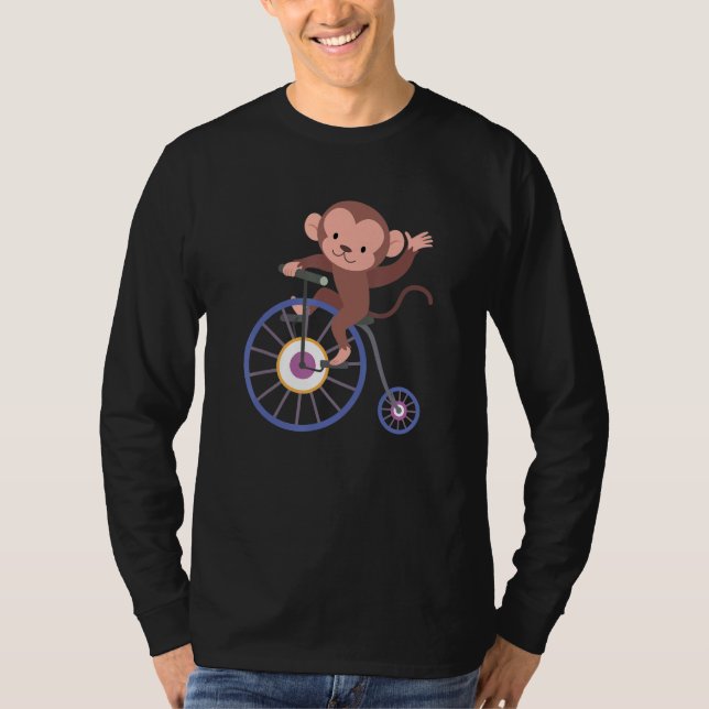 Camiseta Happy Monkey Riding Bicycle and Waving Hand Cute A (Anverso)