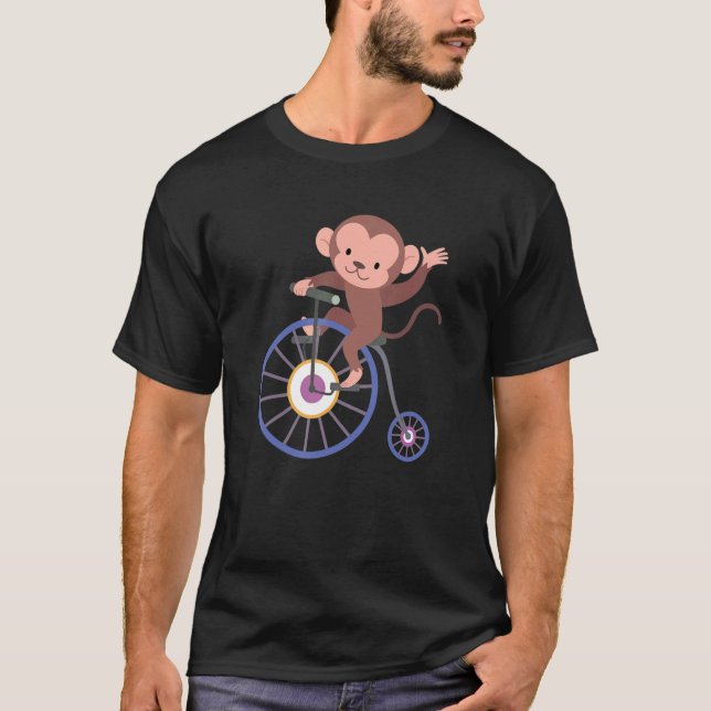 Camiseta Happy Monkey Riding Bicycle and Waving Hand Cute A (Anverso)