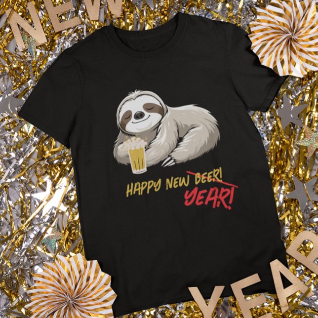 Camiseta Happy New Beer/Year Funny Sloth T-Shirt (Subido por el creador)