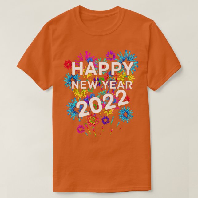 Camiseta Happy new year 2022,Happy holidays,red,orange,gree (Diseño del anverso)