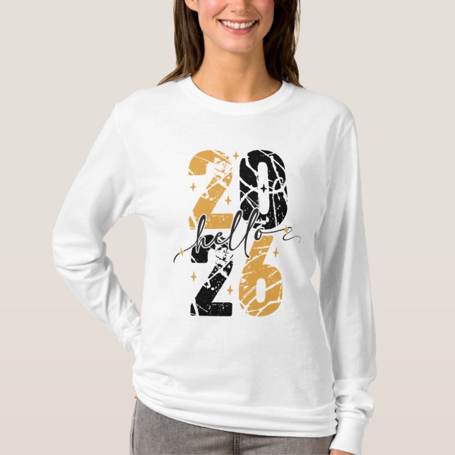 Camiseta Happy New Year 2026 Black & Gold (Anverso)