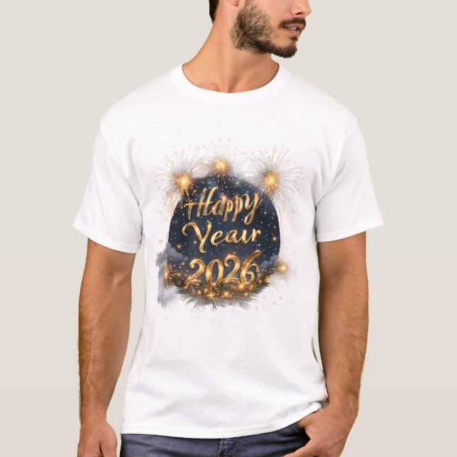 Camiseta Happy New Year 2026 Celebration - Modern Gold  (Anverso)