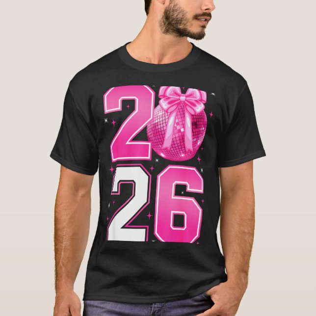 Camiseta Happy New Year 2026 Coquette Bow &amp; Disco Ball  (Anverso)