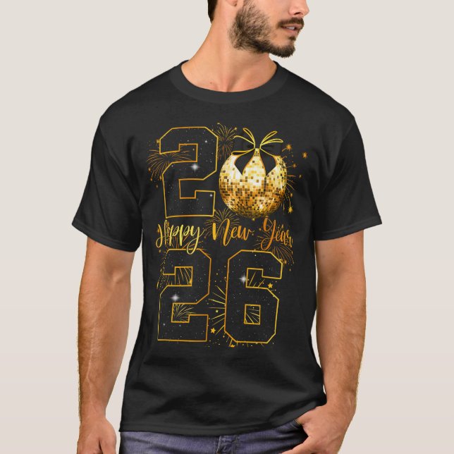 Camiseta Happy New Year 2026 Coquette Bow Disco Ball New Ye (Anverso)