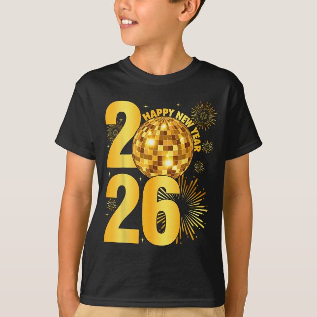 Camiseta Happy New Year 2026 Coquette Bow Disco Ball New Ye (Anverso)