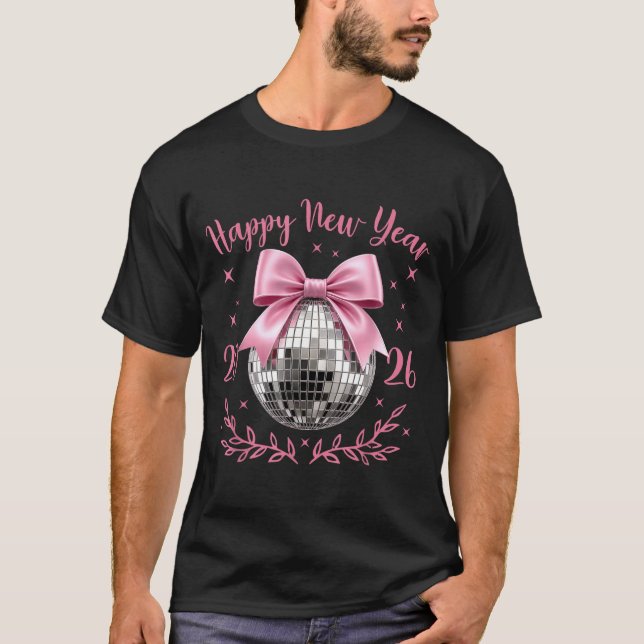 Camiseta Happy New Year 2026 Coquette Nk Bow Disco Ball Wom (Anverso)