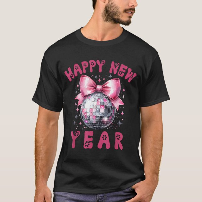 Camiseta Happy New Year 2026 Coquette Nk Bow Disco Ball Wom (Anverso)
