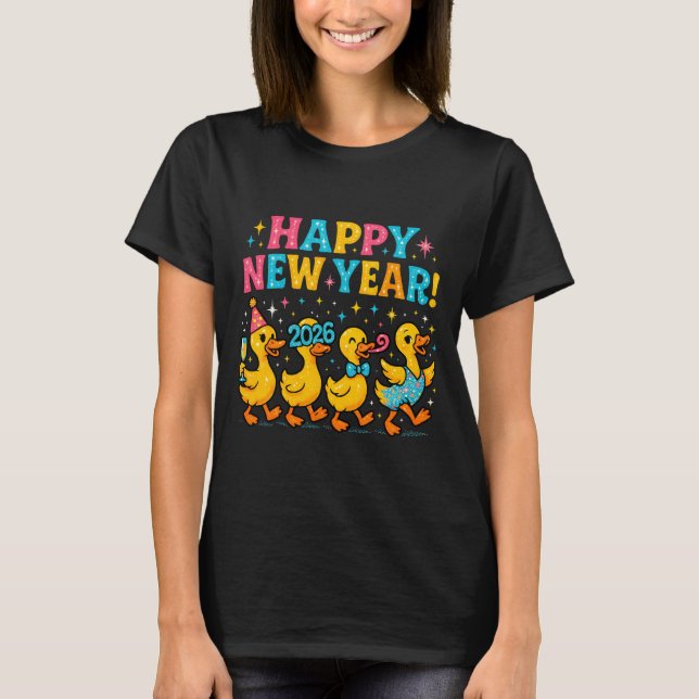 Camiseta Happy New Year 2026 Cute Duck Party Gift Long Slee (Anverso)